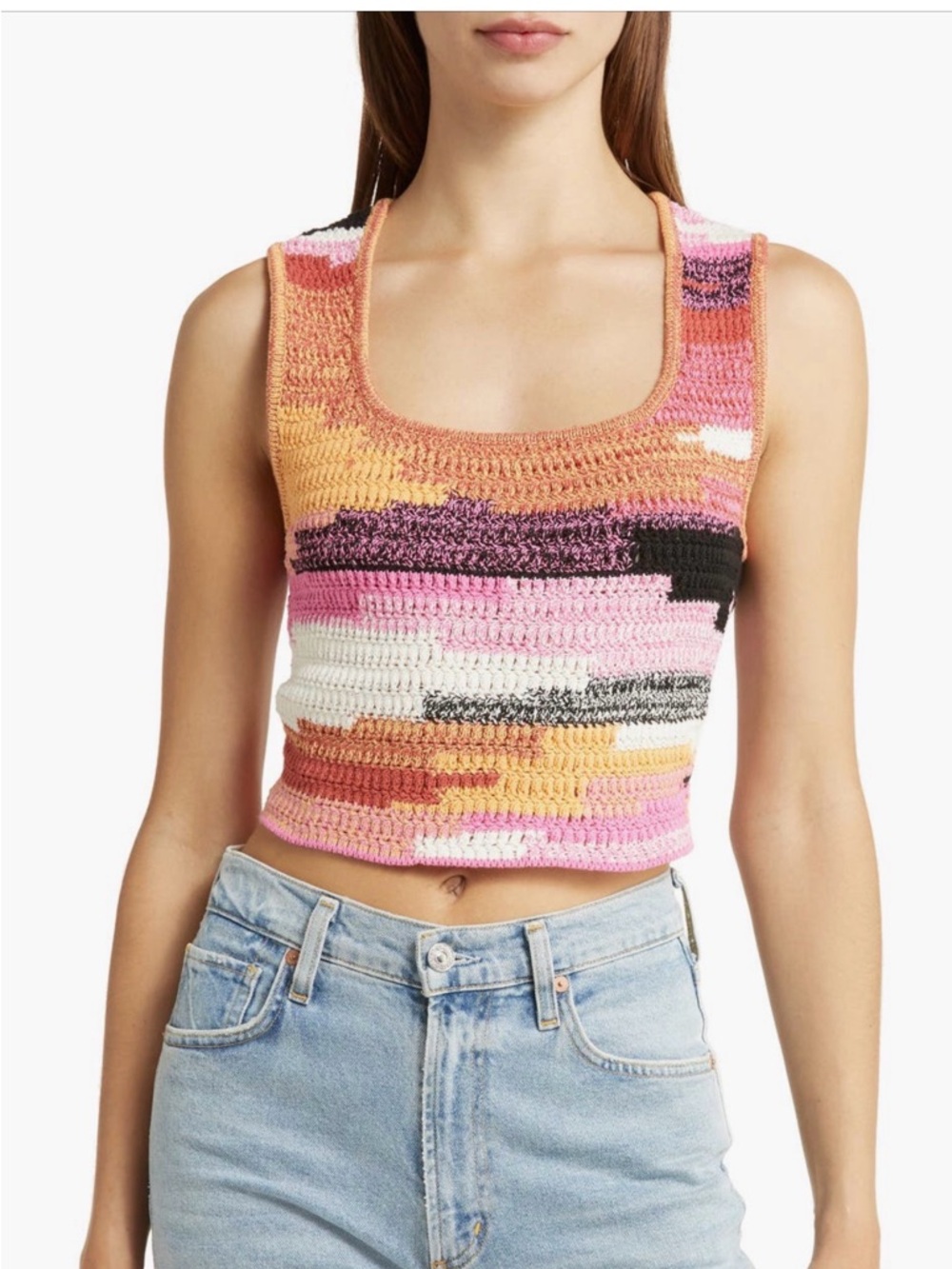A.L.C. Multicolor Crochet Crop Tank — Pink, Orange & White